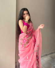 hand painted saree in pure organza silk by noor by hansa