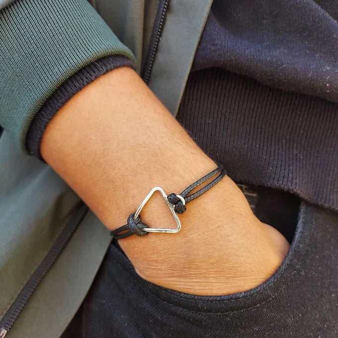 Silver charm leather bracelet