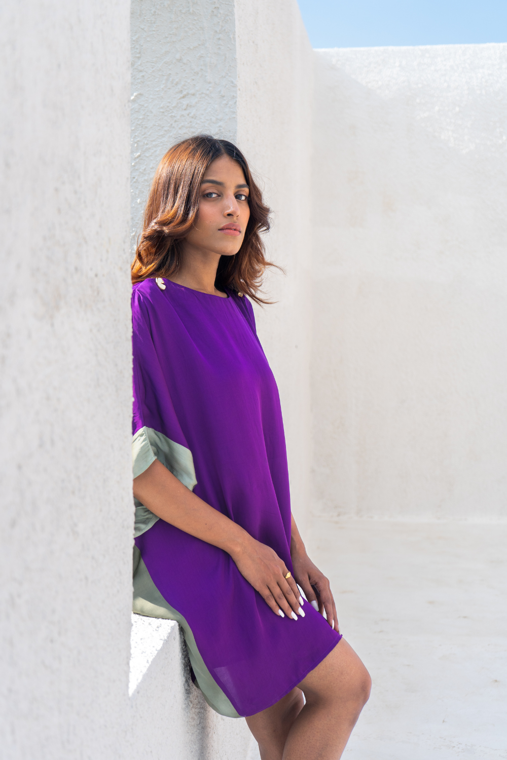Purple- Green Short Kaftan Dress