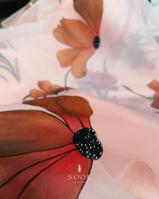 hand painted saree in pure organza silk by noor by hansa in peach