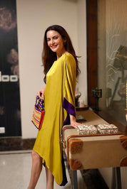 Yellow-Purple Short Kaftan Dress