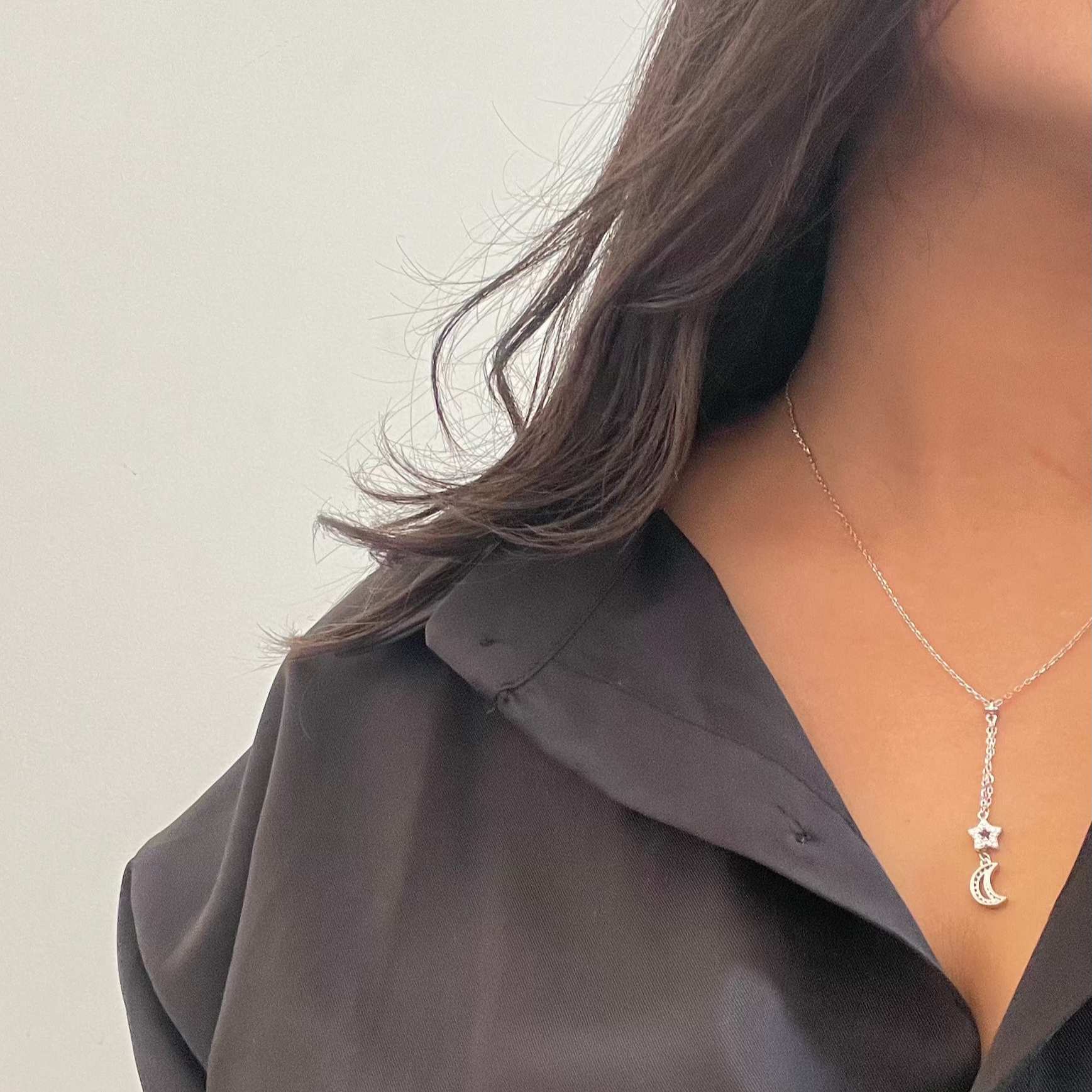 Zircon star moon locket