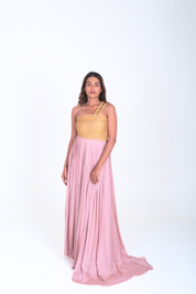 Pink-Yellow Braided Bustier Gather Gown
