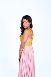 Pink-Yellow Braided Bustier Gather Gown