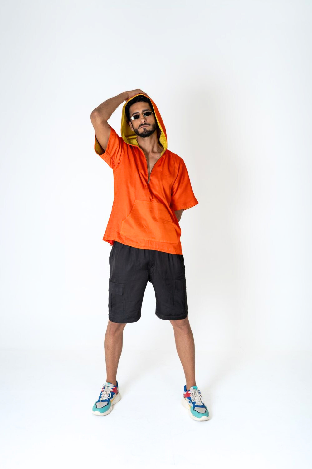 Orange-Yellow Color-Block Hoodie