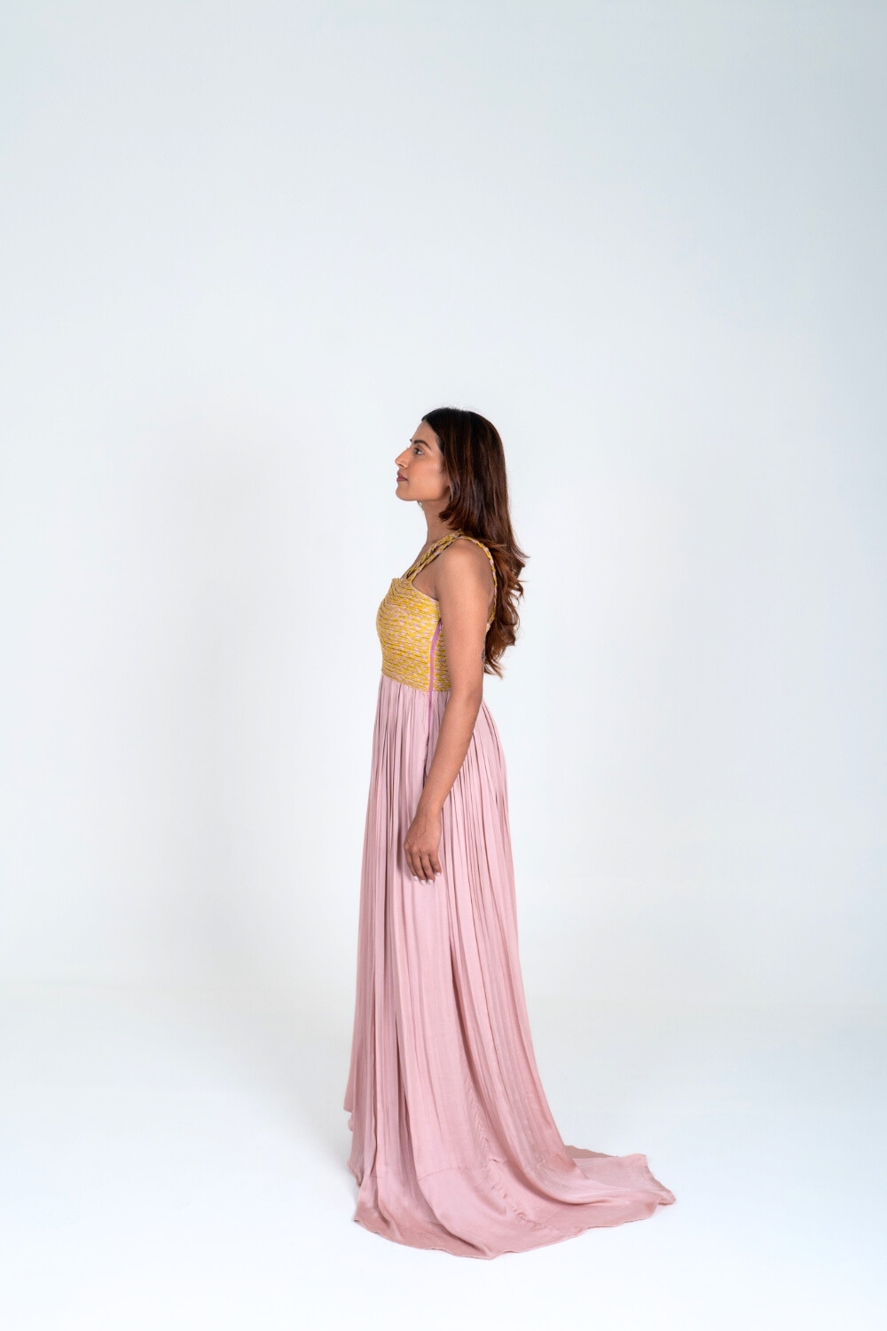 Pink-Yellow Braided Bustier Gather Gown