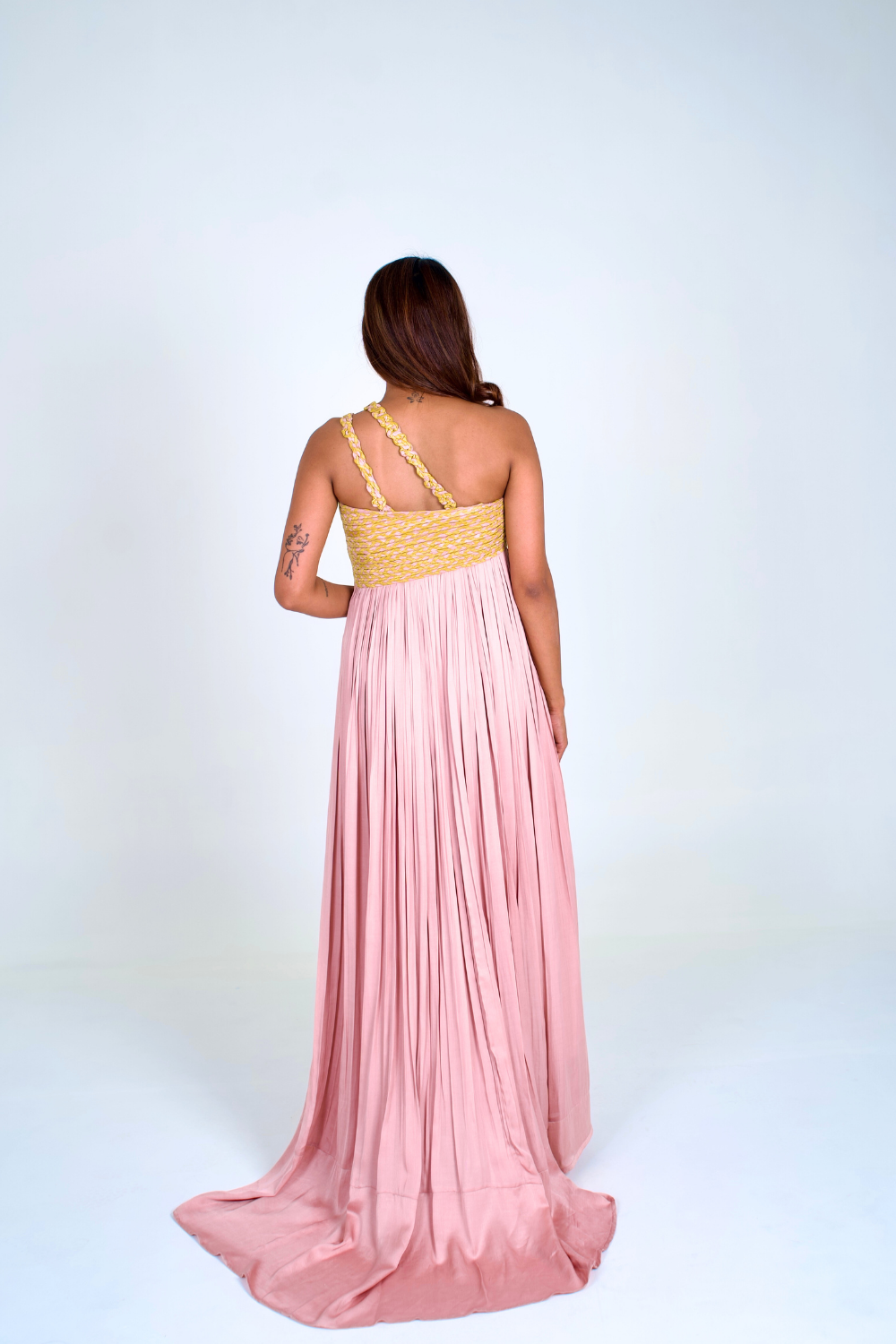 Pink-Yellow Braided Bustier Gather Gown