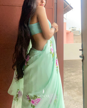 hand painted saree in pure organza silk by noor by hansa