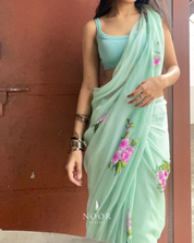 hand painted saree in pure organza silk by noor by hansa