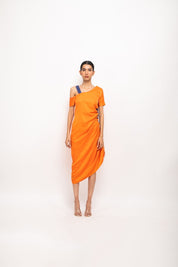 Orange-Blue Rouching Dress