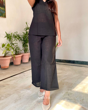 black noor by hansa cotton v-neck co-ord set that’s as comfy as your favourite loungewear but sharp enough for the office! hand-made from an ultra-soft cotton blend, it stays vibrant wash after wash with zero colour bleeding. perfect for those days when you want to feel cozy and look effortlessly chic!