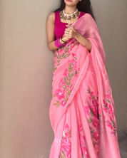 hand painted saree in pure organza silk by noor by hansa
