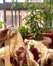 hand painted 'gulabari' dupatta in pure organza silk and tissue fabrics with hand-painted motifs of red roses close up