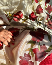 hand painted 'gulabari' dupatta in pure organza silk and tissue fabrics with hand-painted motifs of red roses